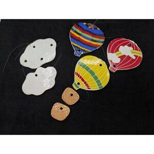 Ornament wind chime Hot Air Balloons clouds ceramic parts need restringing